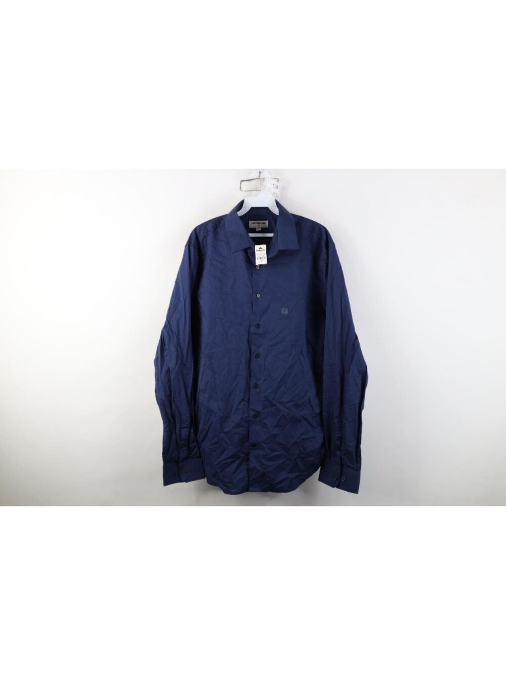 New Express 1MX Mens Large 16 16.5 Slim Fit Collared Button Shirt Blue Cotton